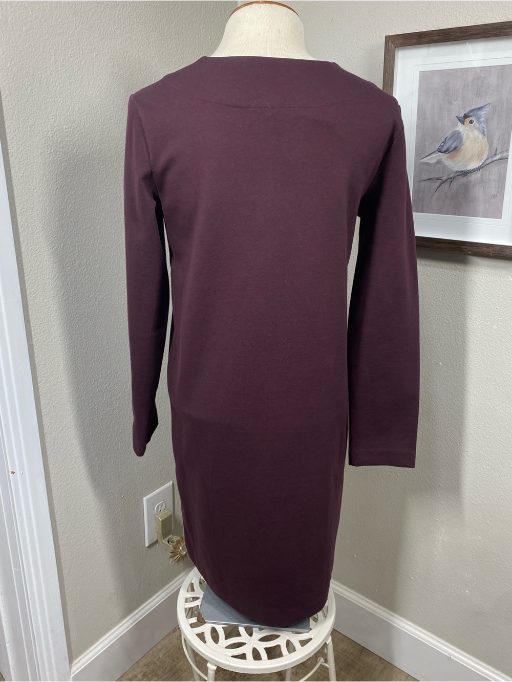 Massimo Dutti Burgundy Plum V-Neck Long Sleeve Dress - Picture 6 of 16